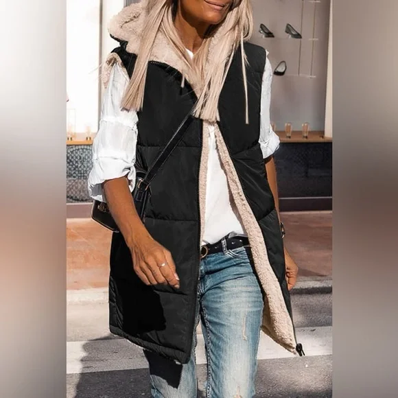 Zip-Up Longline Hooded Vest